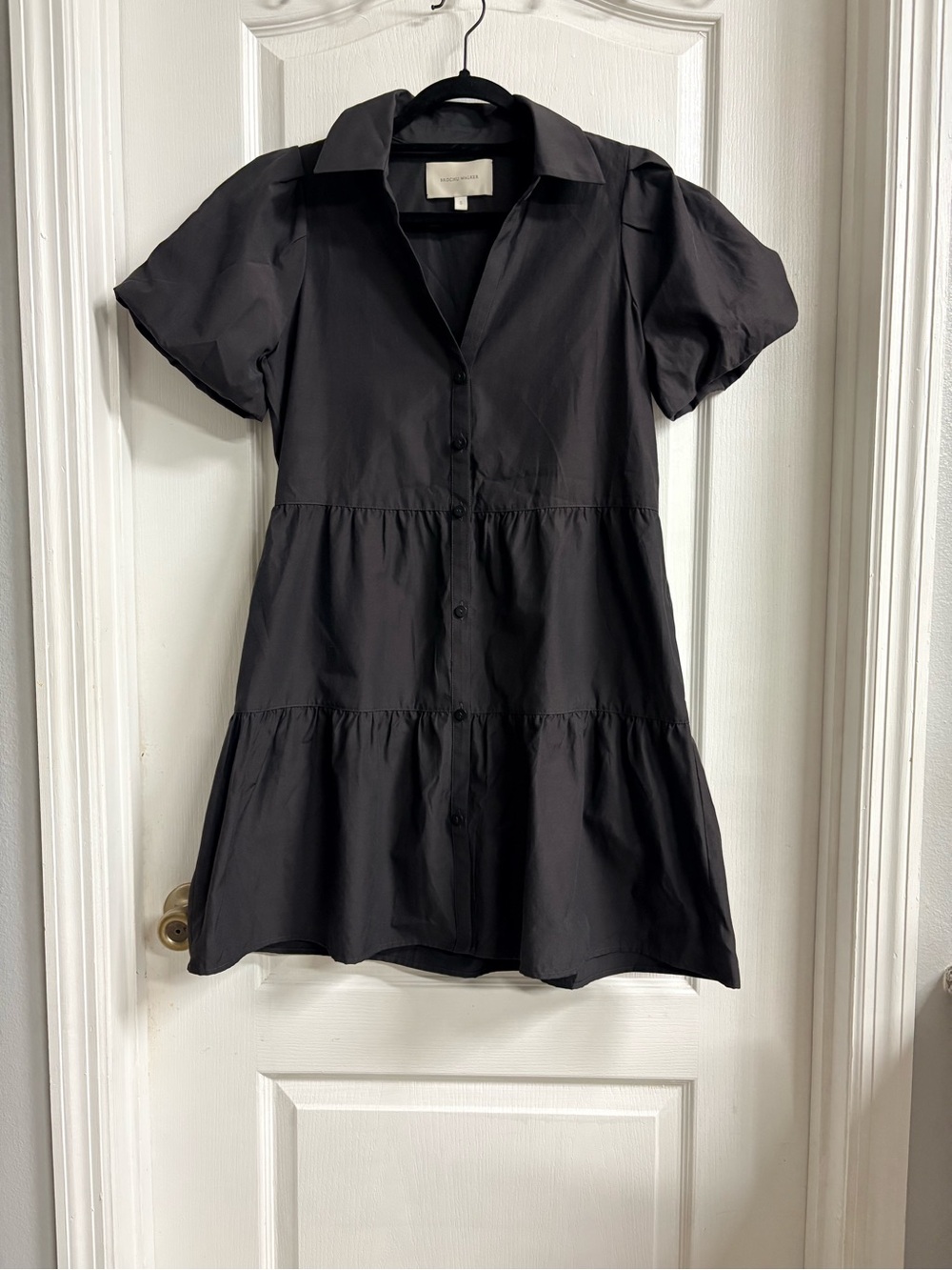 Brochu Walker The Havana Black Tiered Button-Front Mini Dress